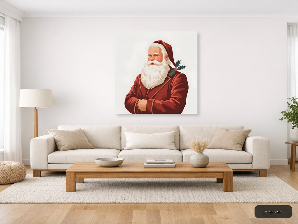 Santa Claus Portrait Minimalist Holiday Wall Art — A1 / Living Room