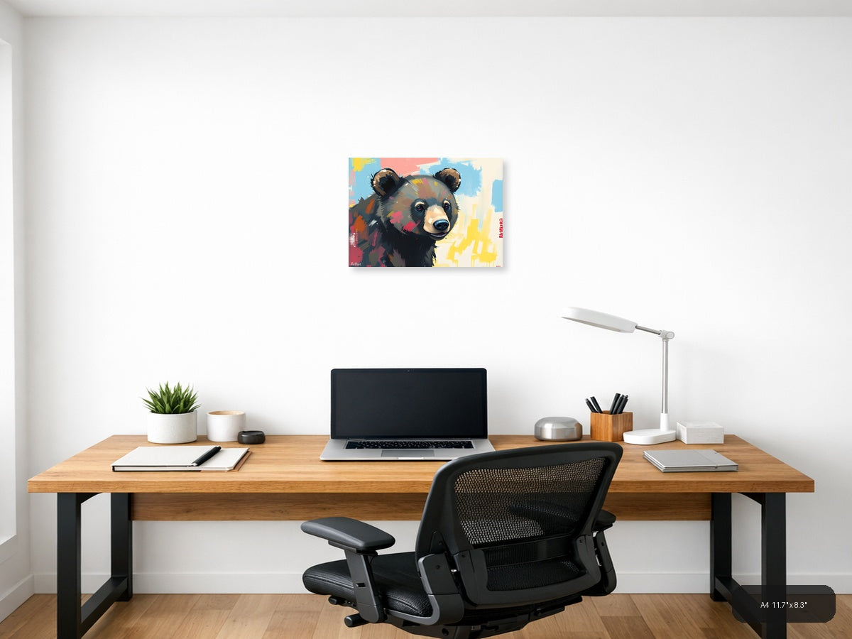 Abstract Colorful Bear Portrait Modern Wall Art — A4 / Office