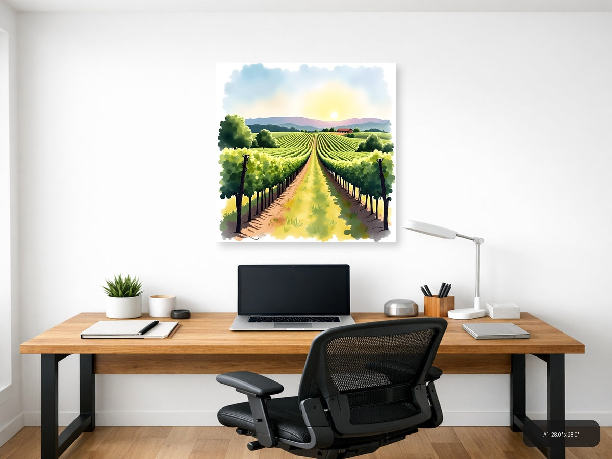 Vineyard Landscape Watercolor Wall Art — A1 / Office