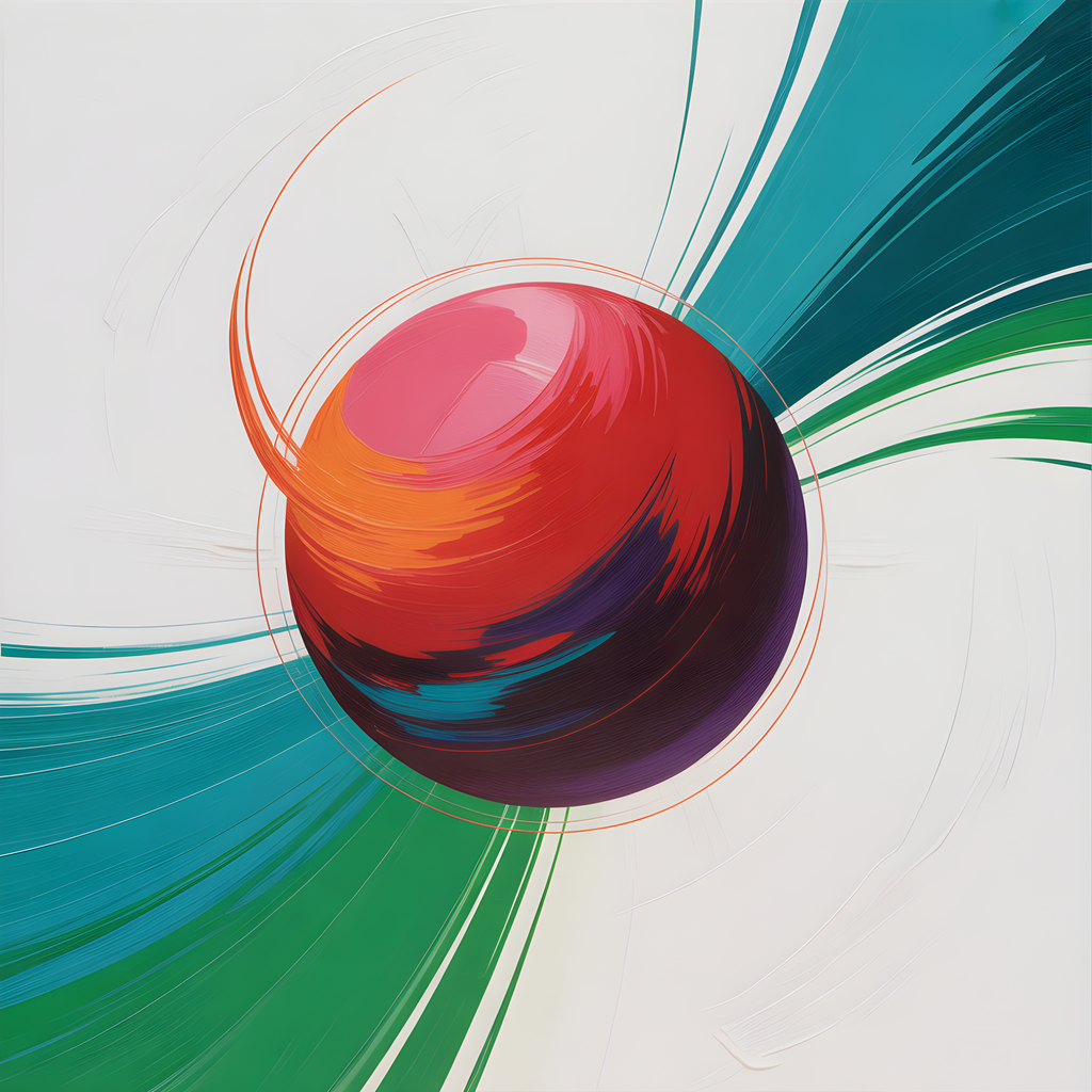 Red Sphere with Teal & Green Wave Abstract Wall Art