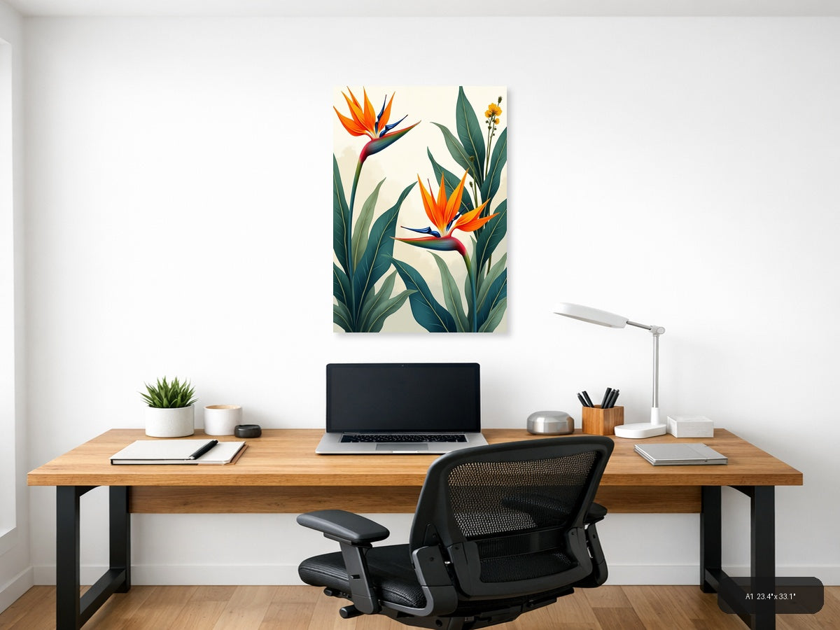 Tropical Bird of Paradise Botanical Portrait Wall Art — A1 / Office