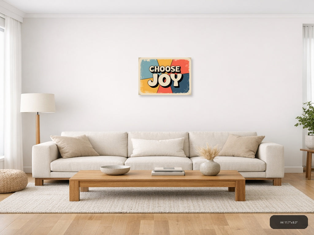Choose Joy Vintage Retro Motivational Wall Art — A4 / Living Room