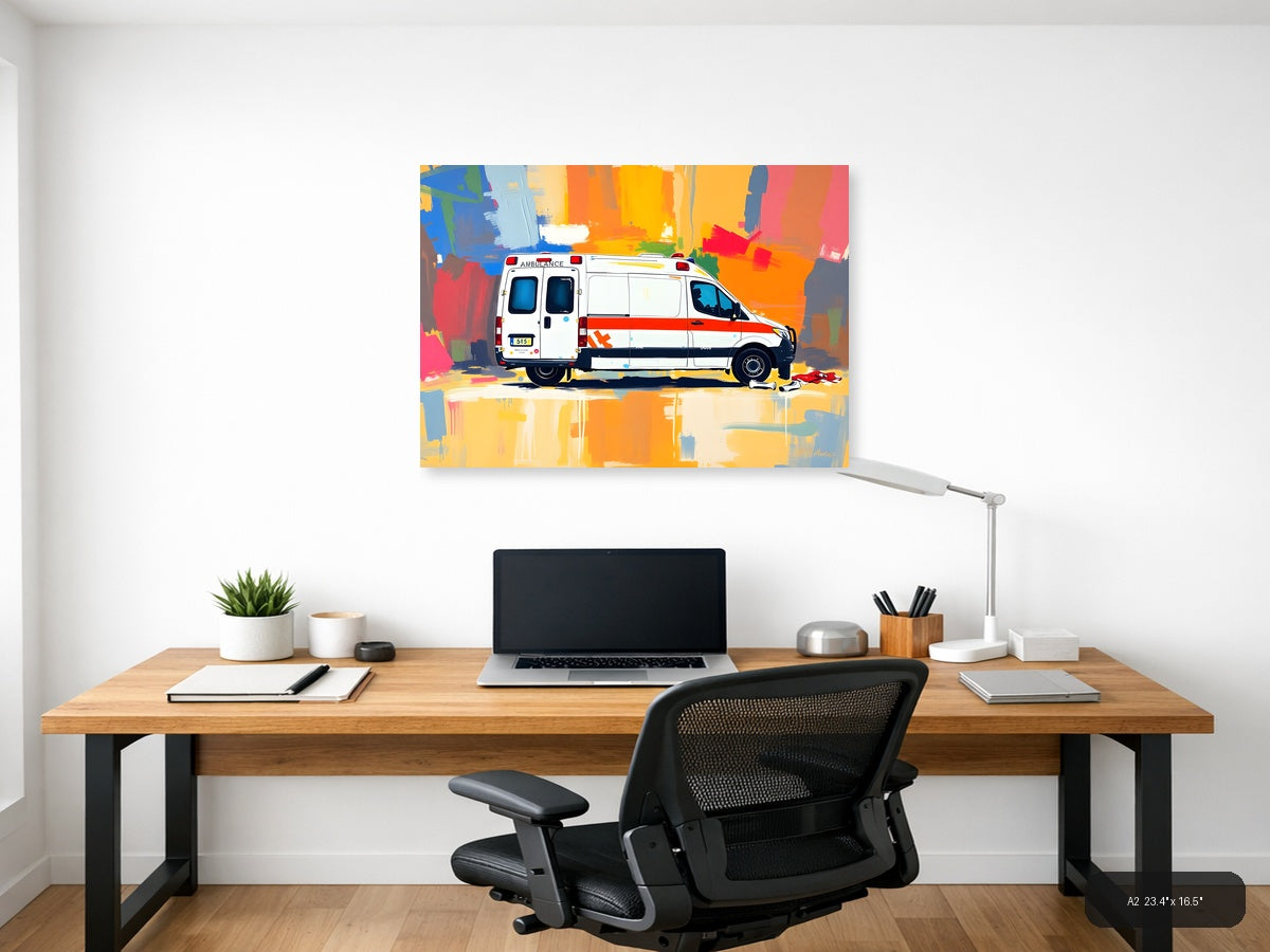 Colorful Abstract Ambulance Emergency Vehicle Wall Art — A2 / Office