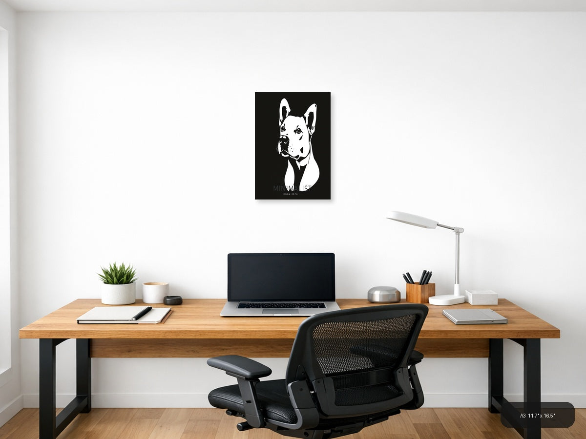 Minimalist Bull Terrier Portrait Black & White Wall Art — A3 / Office