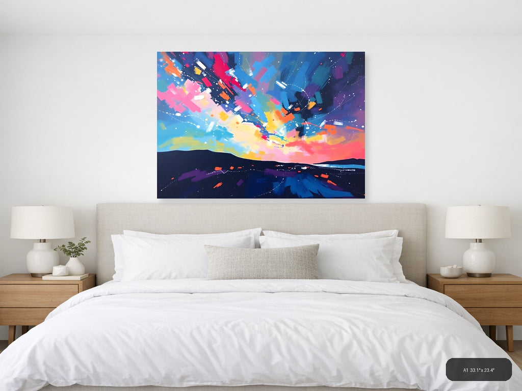 Vibrant Abstract Sunset Explosion Landscape Wall Art — A1 / Bedroom