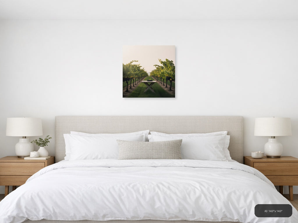 Vineyard Table Minimalist Landscape Wall Art — A3 / Bedroom