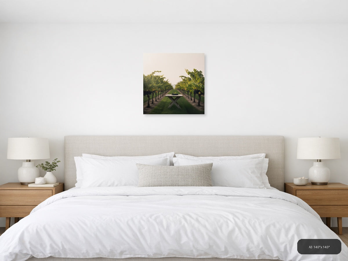 Vineyard Table Minimalist Landscape Wall Art — A3 / Bedroom
