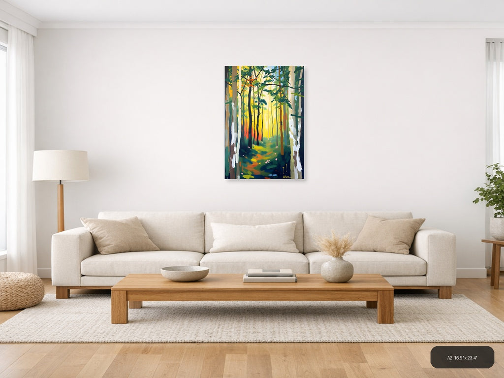 Abstract Forest Path with Golden Light Wall Art — A2 / Living Room