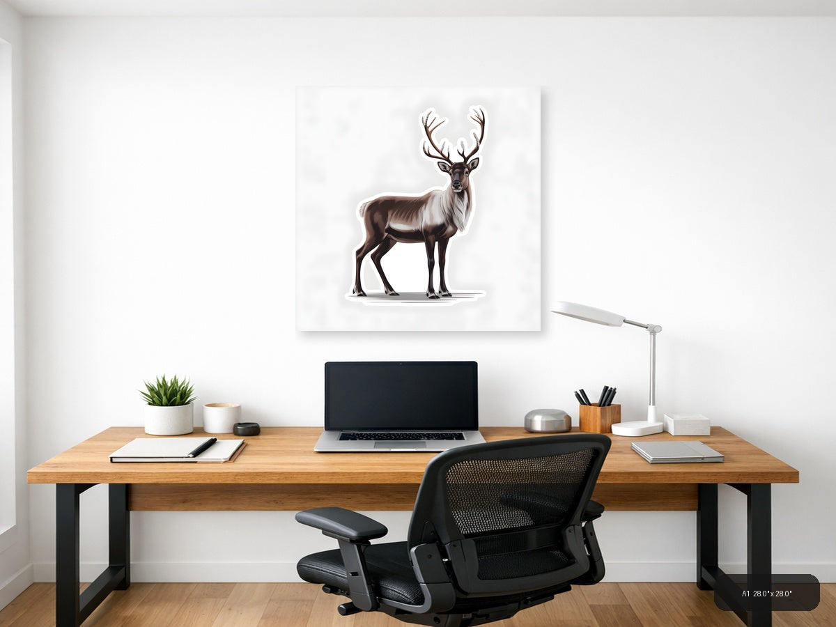 Minimalist Brown Deer with Antlers Wall Art — A1 / Office