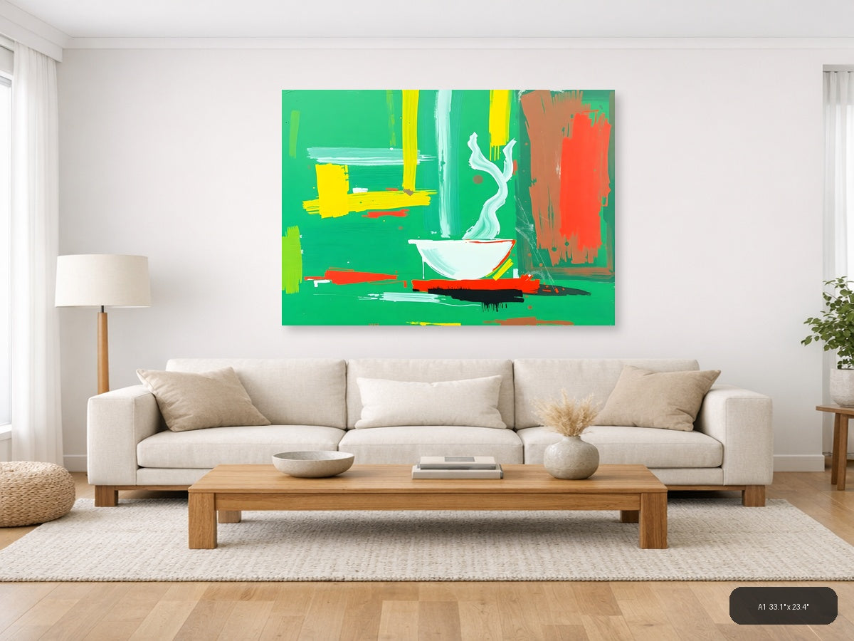 Abstract Bathroom Sink Bowl Green Modern Wall Art — A1 / Living Room