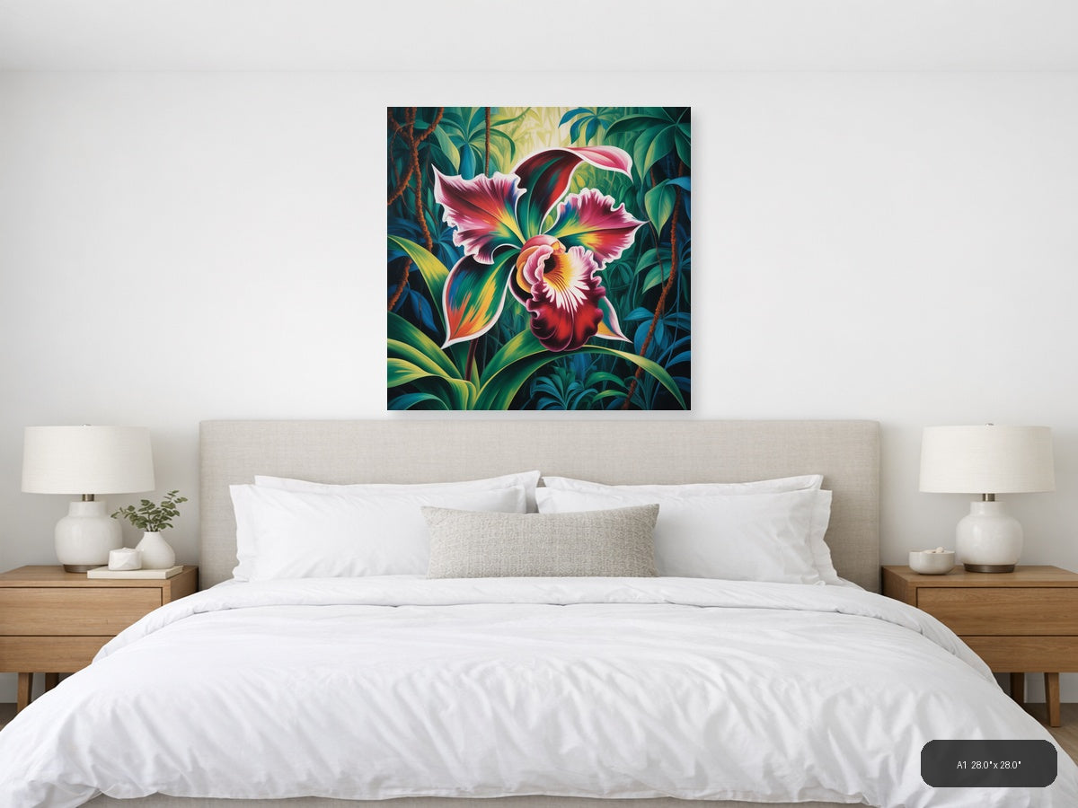 Vibrant Orchid Tropical Botanical Abstract Wall Art — A1 / Bedroom
