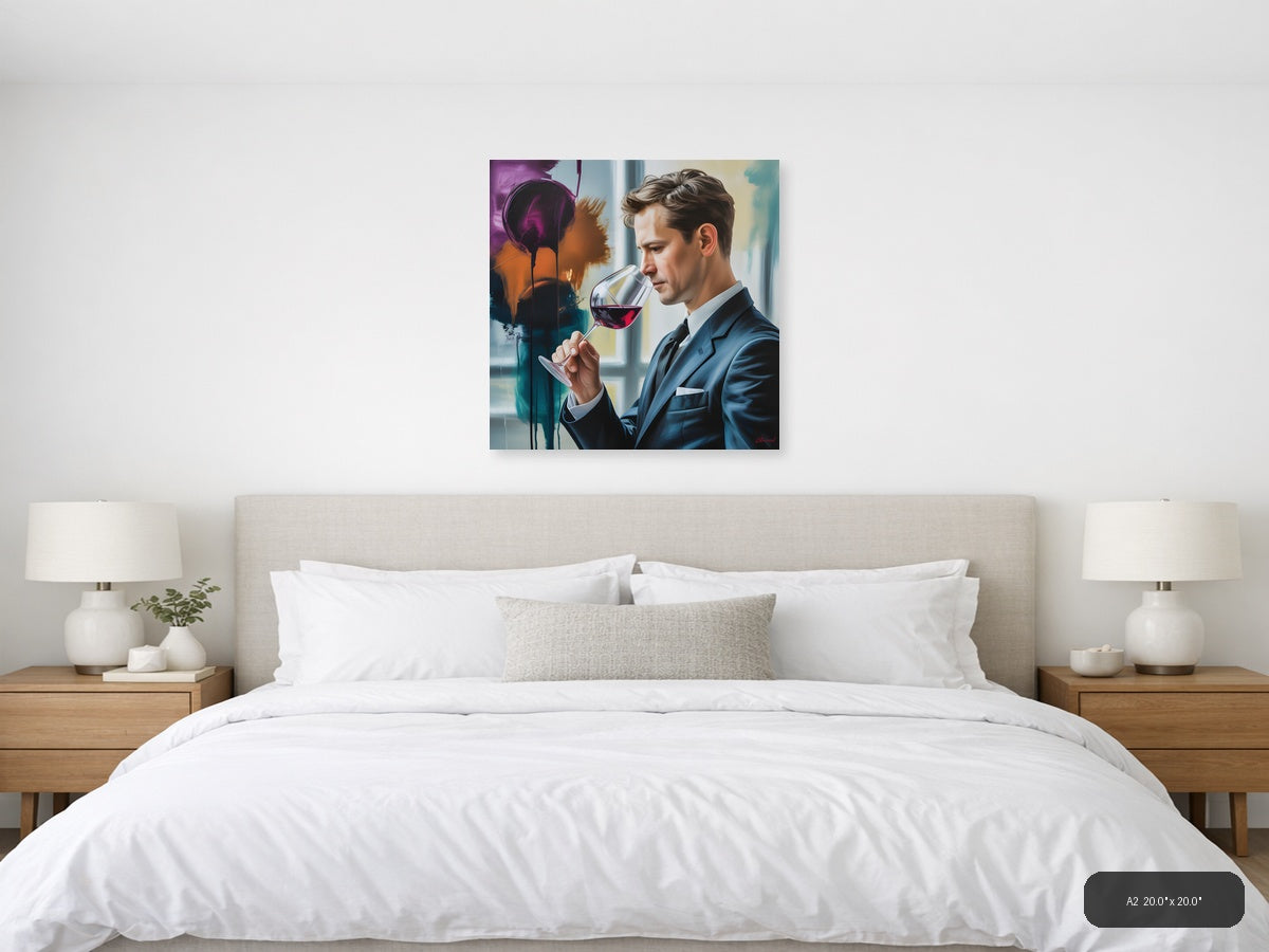 Abstract Wine Tasting Man in Blue Suit Wall Art — A2 / Bedroom