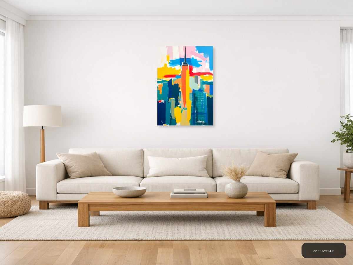 Abstract NYC Skyline - Vibrant Colorful Urban Wall Art — A2 / Living Room
