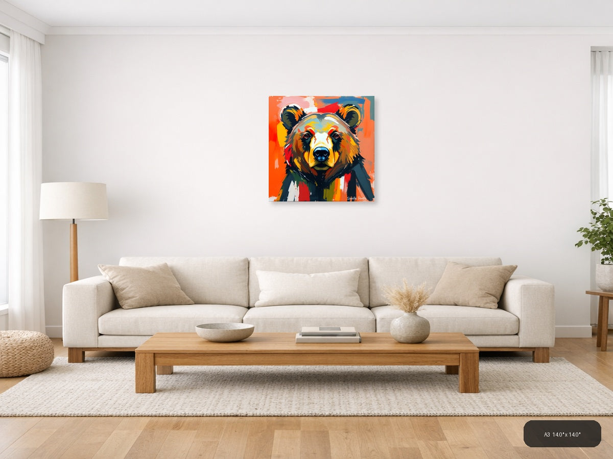 Colorful Abstract Bear Portrait Modern Wall Art — A3 / Living Room