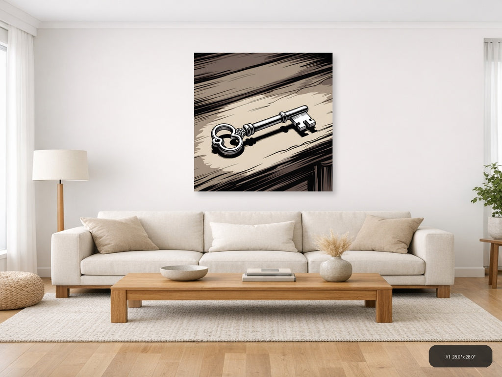 Ornate Skeleton Key Line Art Wall Art — A1 / Living Room