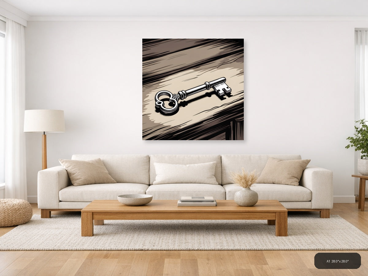 Ornate Skeleton Key Line Art Wall Art — A1 / Living Room