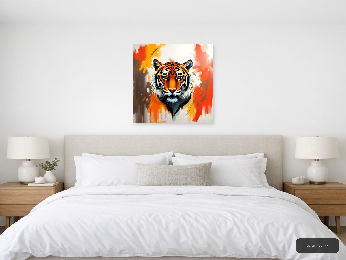 Abstract Tiger Head Orange Splash Modern Wall Art — A2 / Bedroom