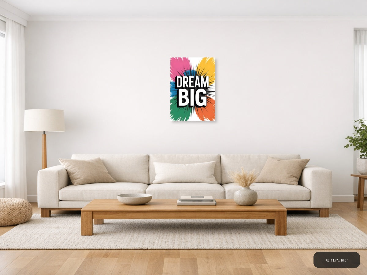 Dream Big Abstract Sunburst Motivational Wall Art — A3 / Living Room