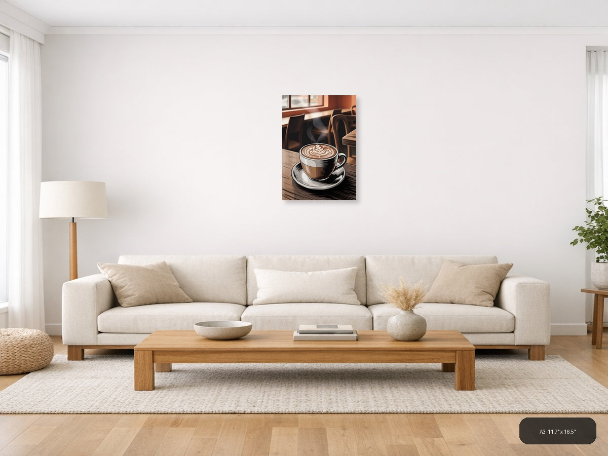 Coffee Shop Latte Art Line Drawing Wall Art — A3 / Living Room