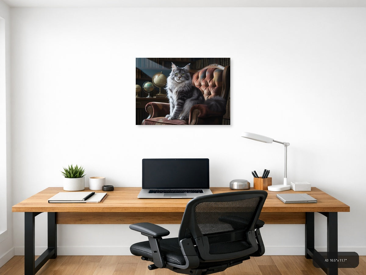 Majestic Gray Tabby Cat Portrait Photography Wall Art — A3 / Office