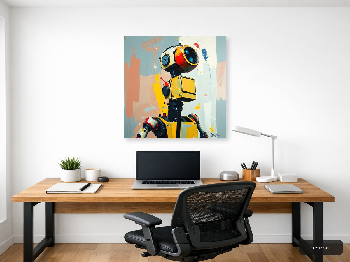 Abstract Yellow Robot Portrait Modern Wall Art — A1 / Office