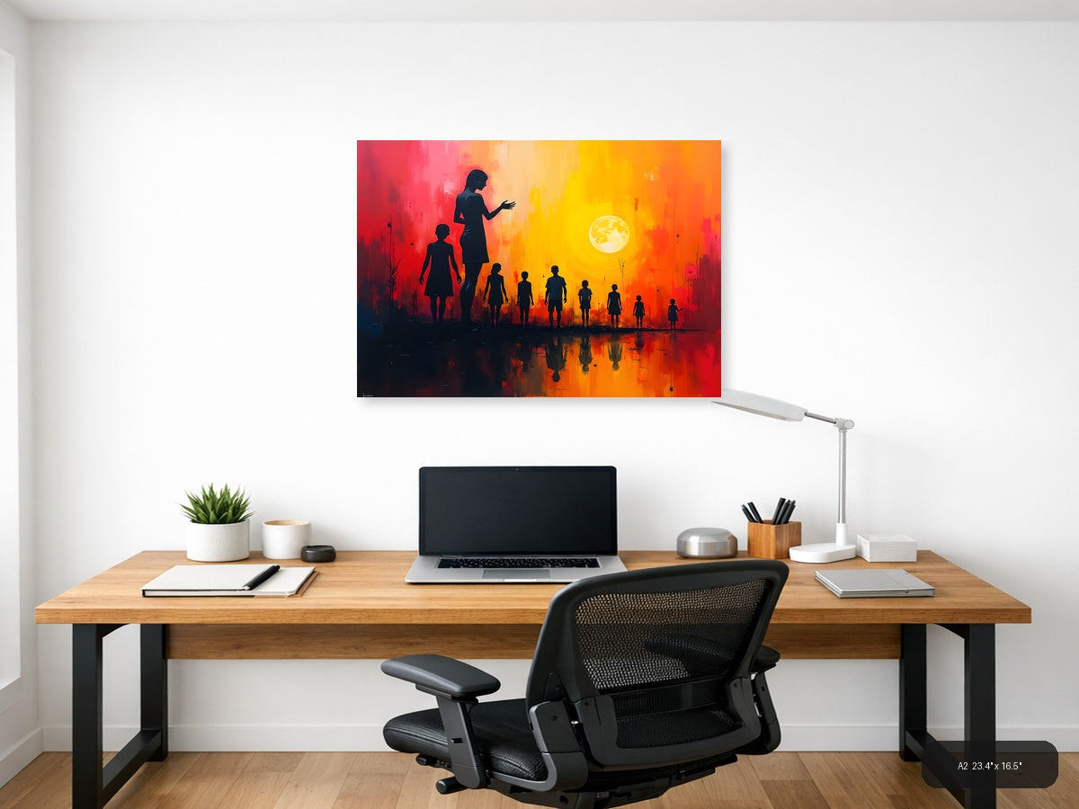 Abstract Silhouettes Sunset Moon Reflection Wall Art — A2 / Office