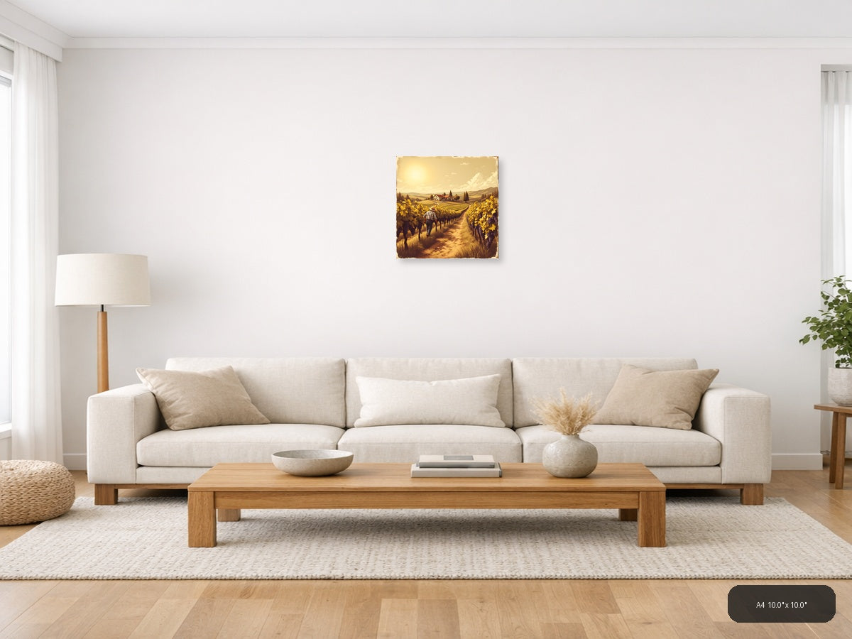 Vintage Vineyard Harvest Farmer Walking Path Wall Art — A4 / Living Room