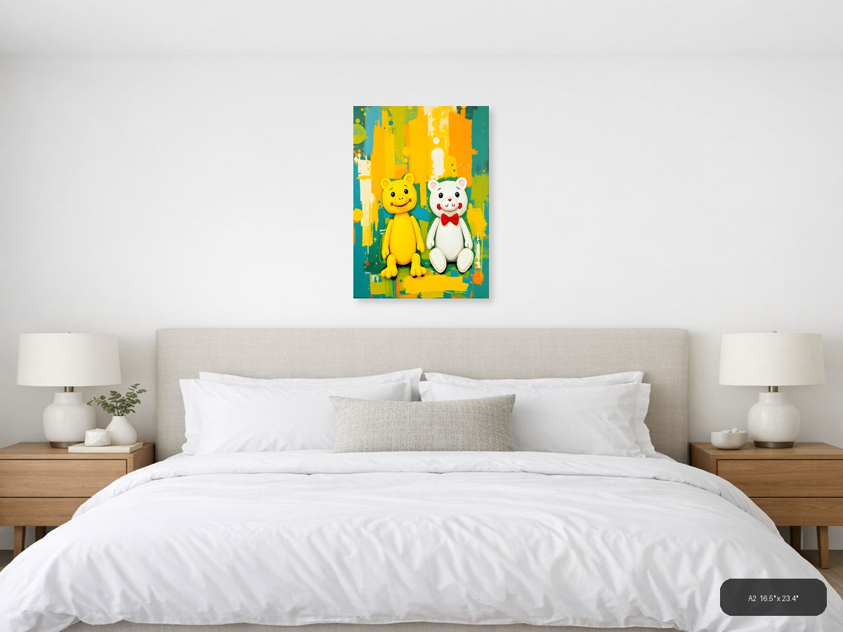 Yellow & White Smiling Bears Abstract Colorful Wall Art — A2 / Bedroom