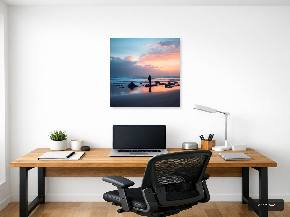 Minimalist Sunset Beach Silhouette Wall Art — A2 / Office