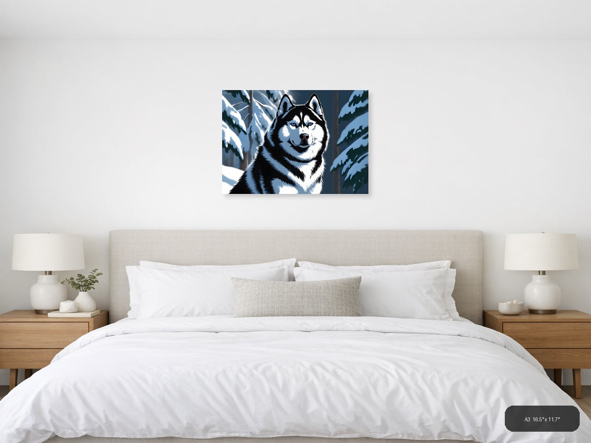 Husky in Winter Forest Snow Photography Wall Art — A3 / Bedroom