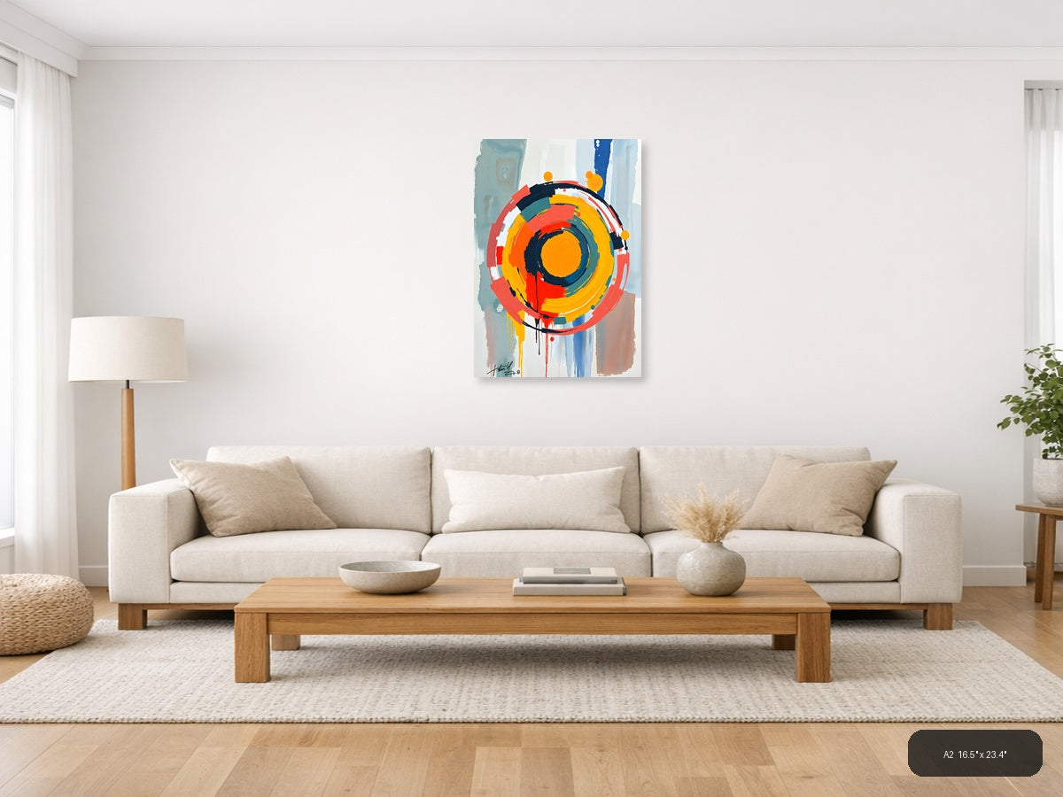 Vibrant Abstract Concentric Circles Modern Wall Art — A2 / Living Room