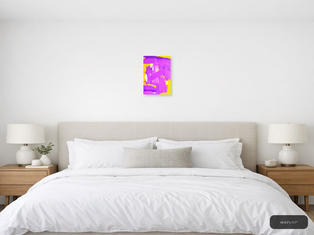 Vibrant Magenta & Yellow Abstract Paint Strokes Wall Art — A4 / Bedroom