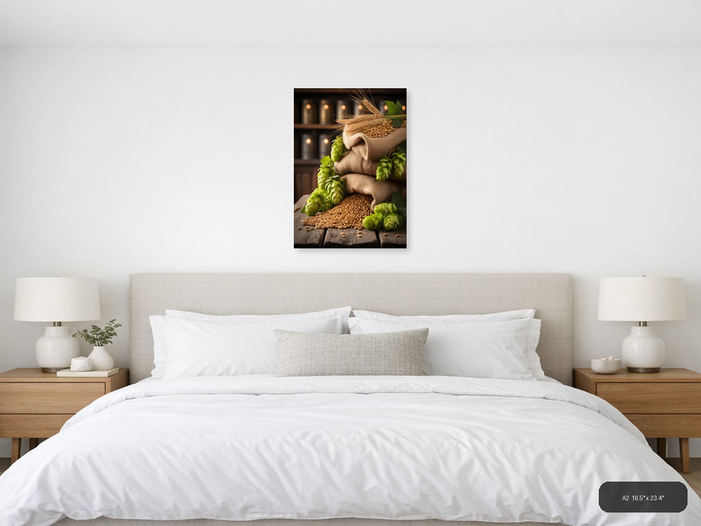 Vintage Brewery Barley Hops Canvas Wall Art — A2 / Bedroom