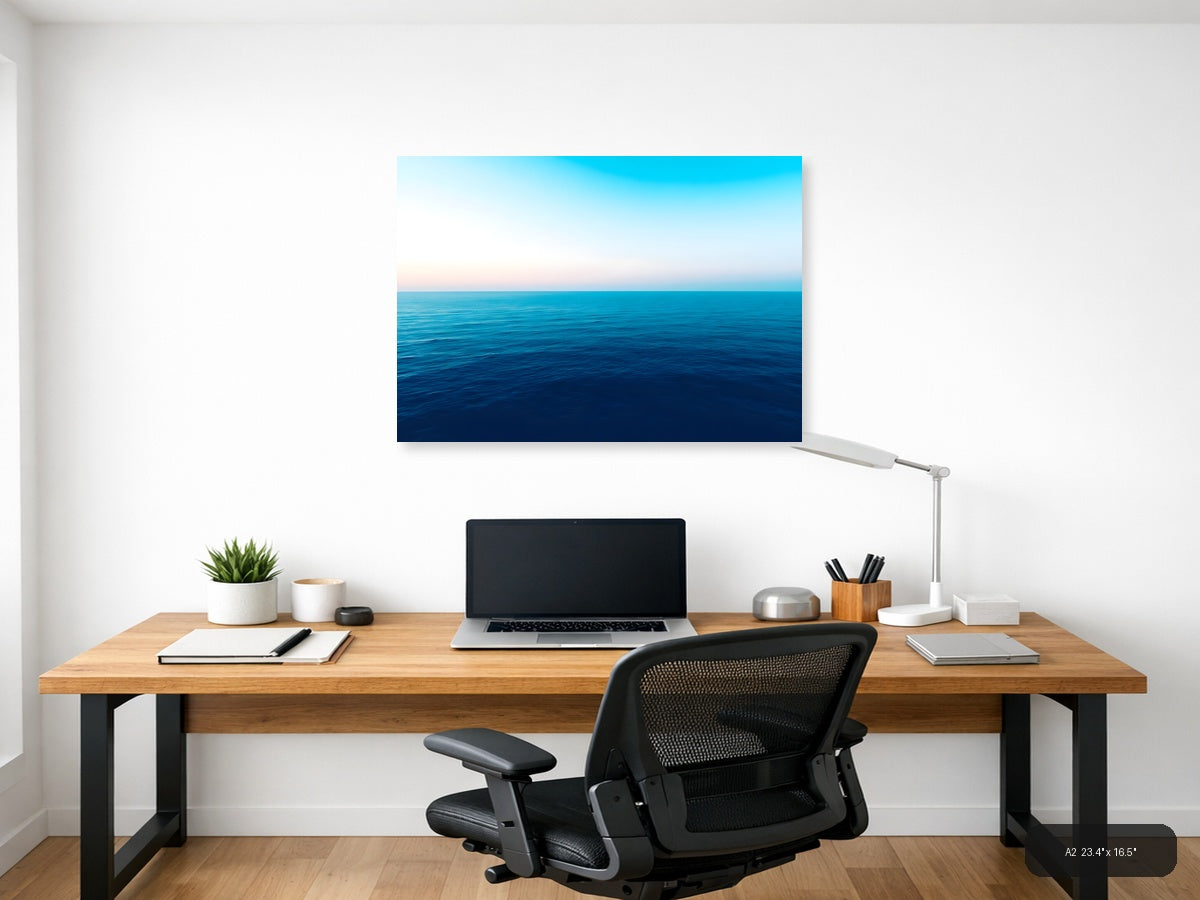 Minimalist Ocean Horizon Blue Water Wall Art — A2 / Office
