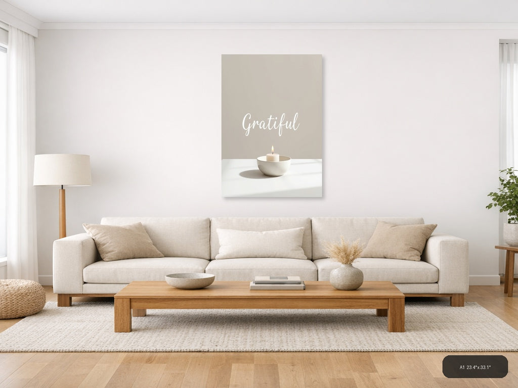 Grateful Minimalist Candle Wall Art Print — A1 / Living Room