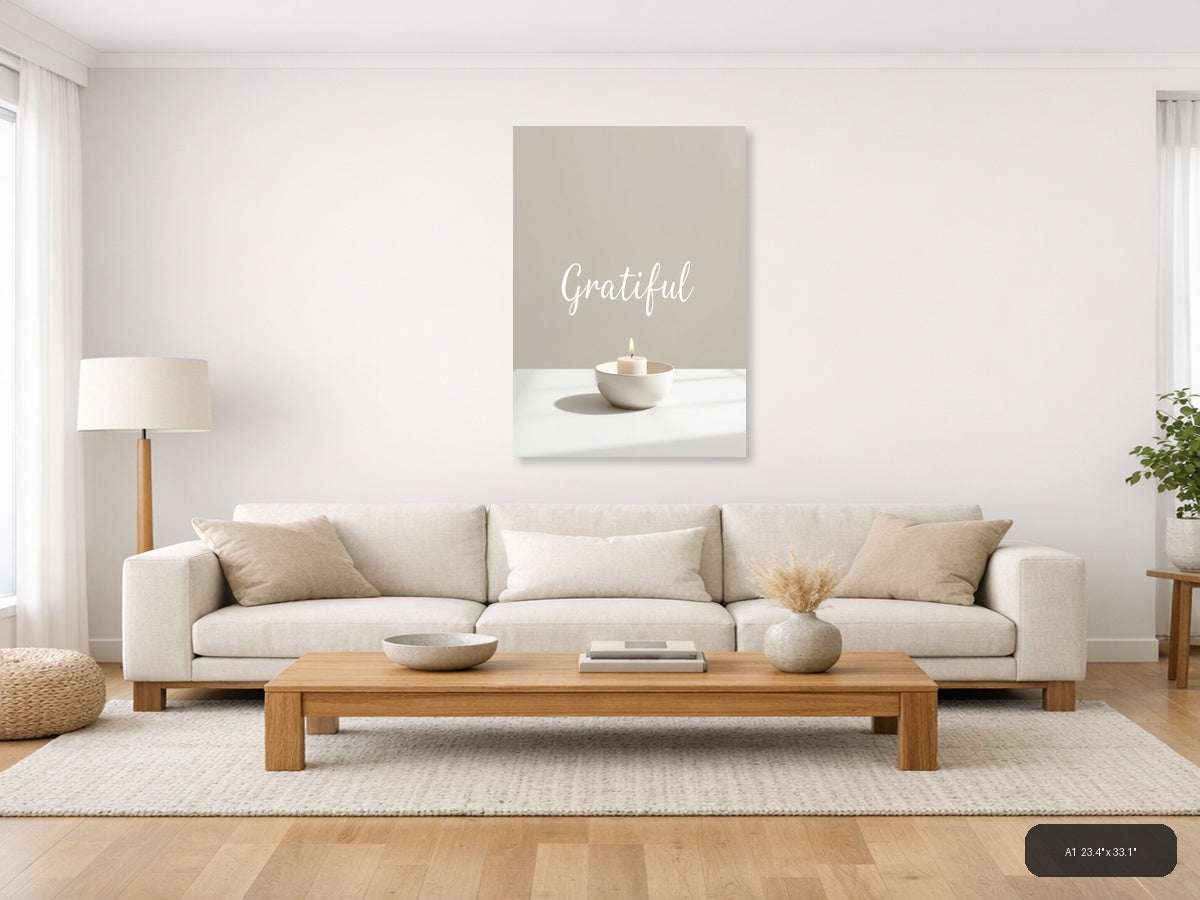 Grateful Minimalist Candle Wall Art Print — A1 / Living Room