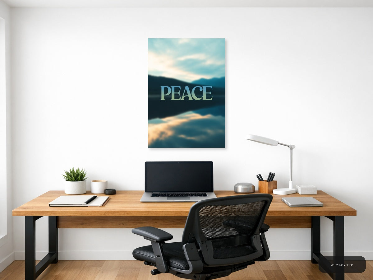 Peace Typography Mountain Lake Landscape Wall Art — A1 / Office