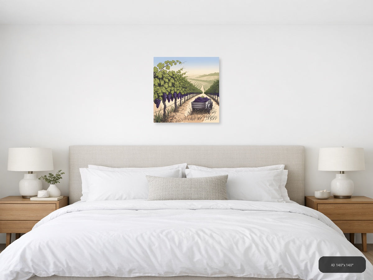Vineyard Harvest Line Art - Purple Grapes Wine Country Wall Art — A3 / Bedroom