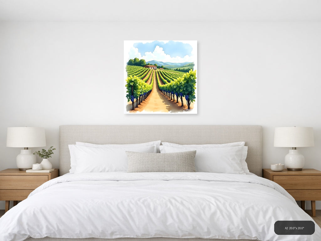 Vineyard Landscape Watercolor Wall Art — A2 / Bedroom