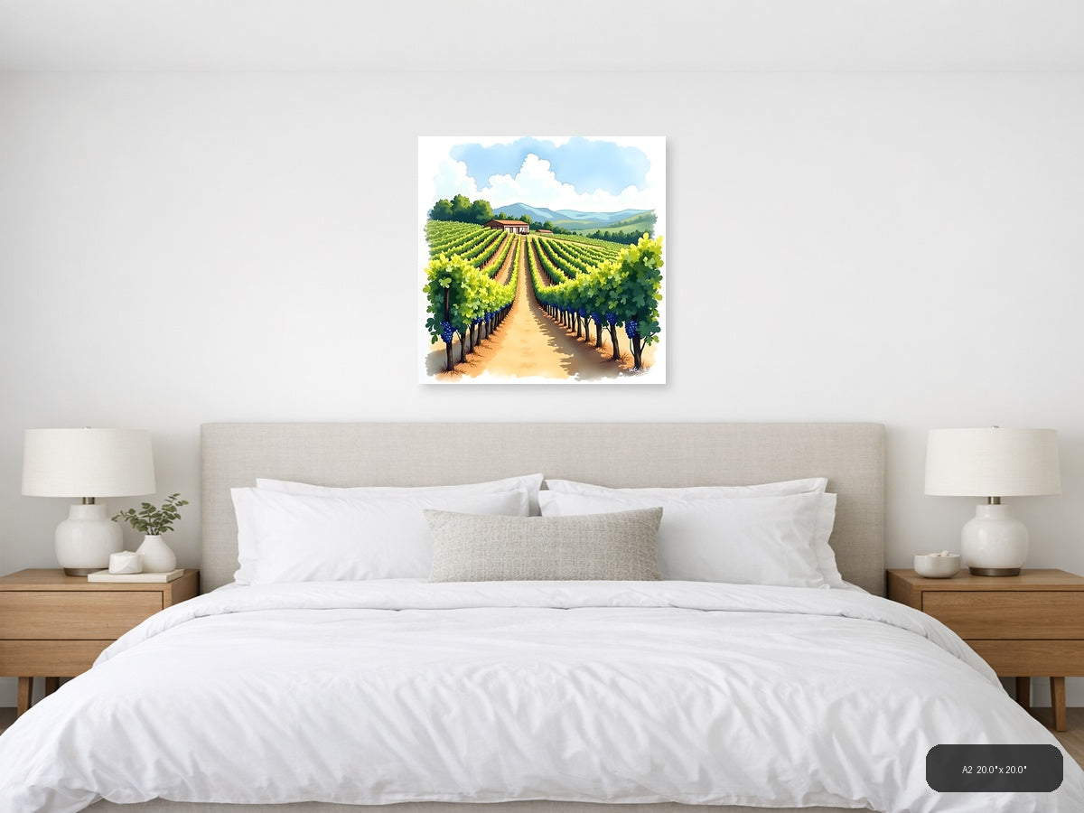 Vineyard Landscape Watercolor Wall Art — A2 / Bedroom