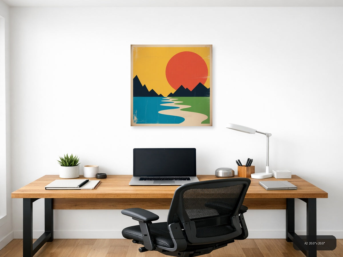 Vintage Sunset Mountain Landscape Wall Art — A2 / Office