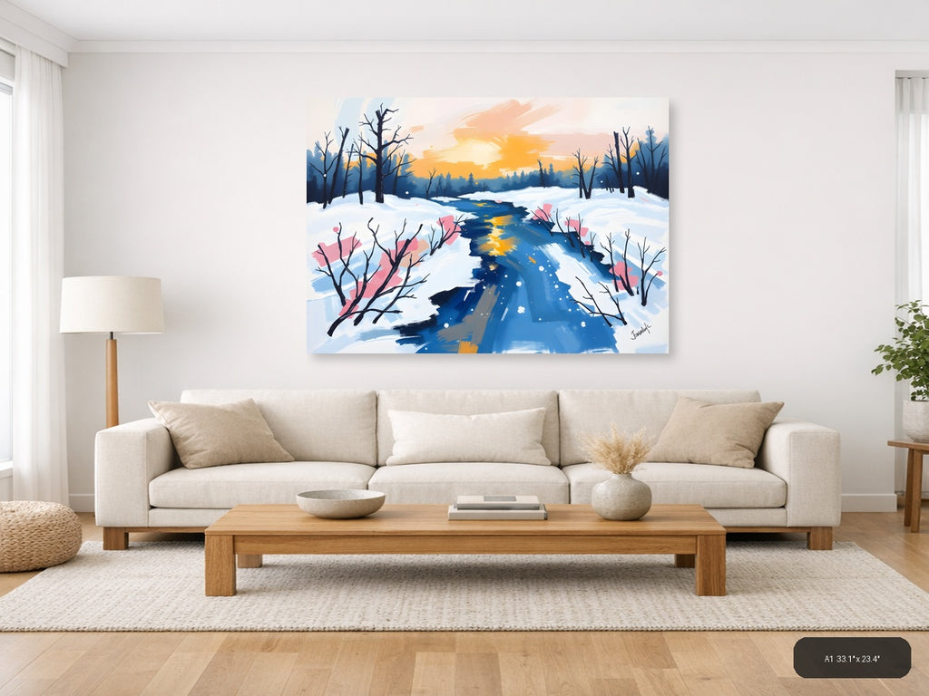 Abstract Winter Stream Landscape Wall Art — A1 / Living Room