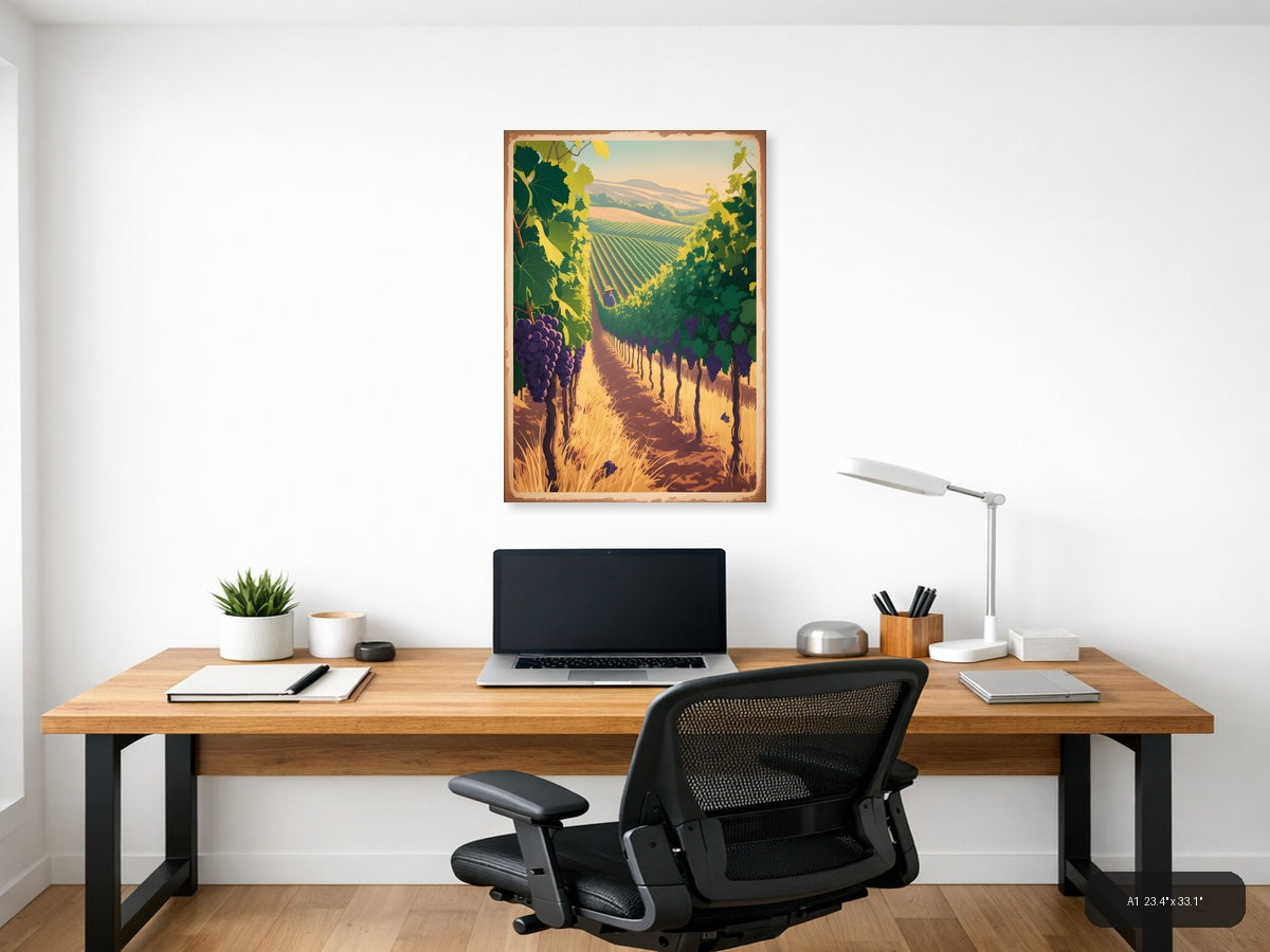 Vintage Vineyard Valley Landscape Wall Art — A1 / Office