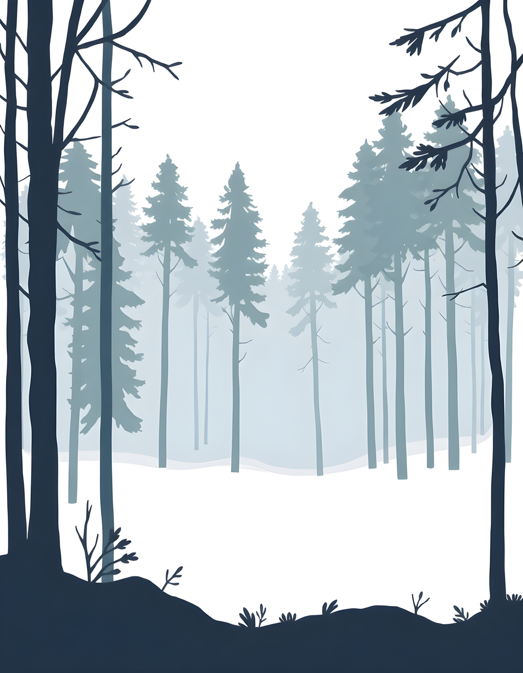 Minimalist Winter Forest Landscape Silhouette Wall Art