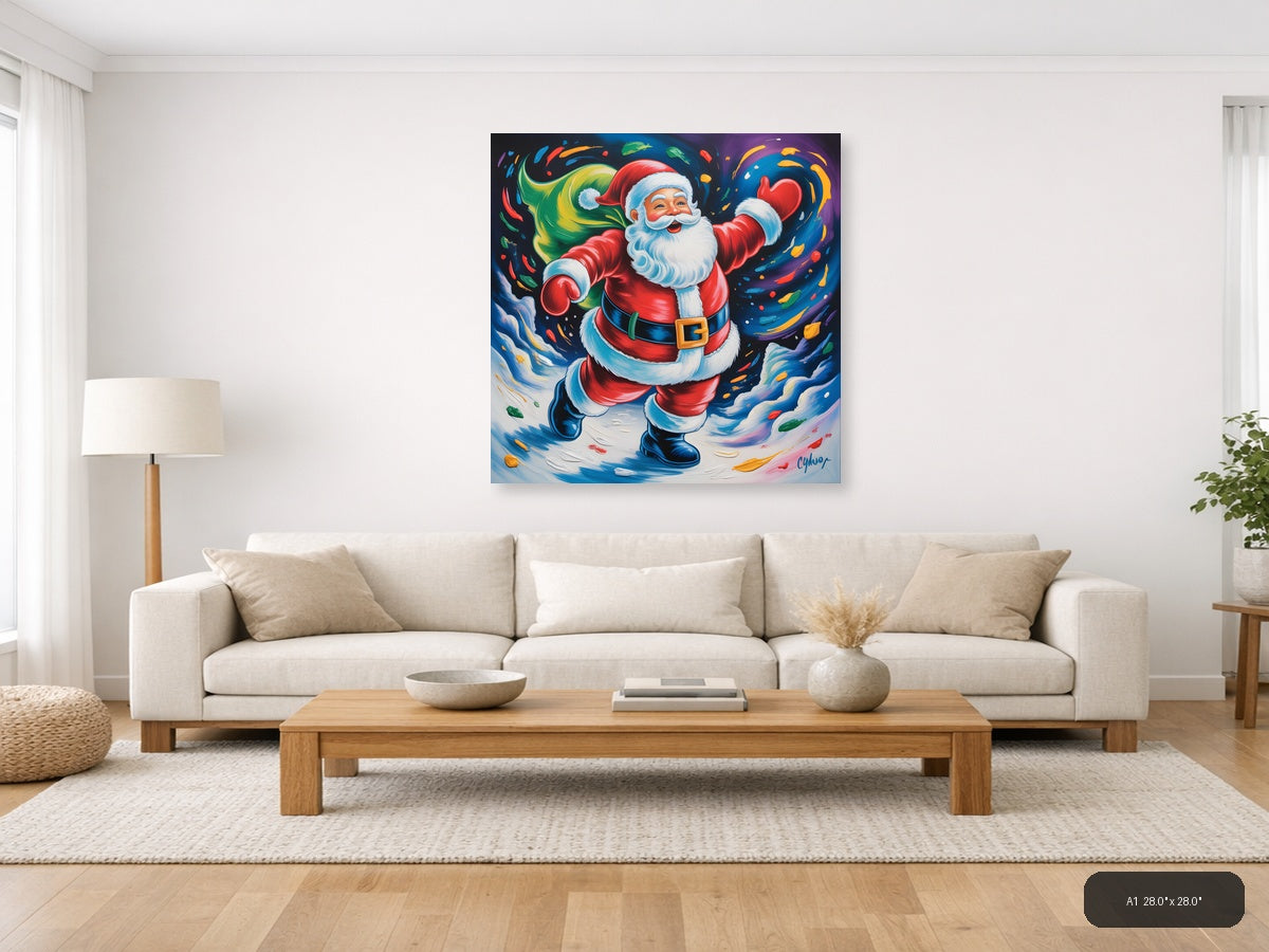 Joyful Santa Abstract Colorful Christmas Wall Art — A1 / Living Room