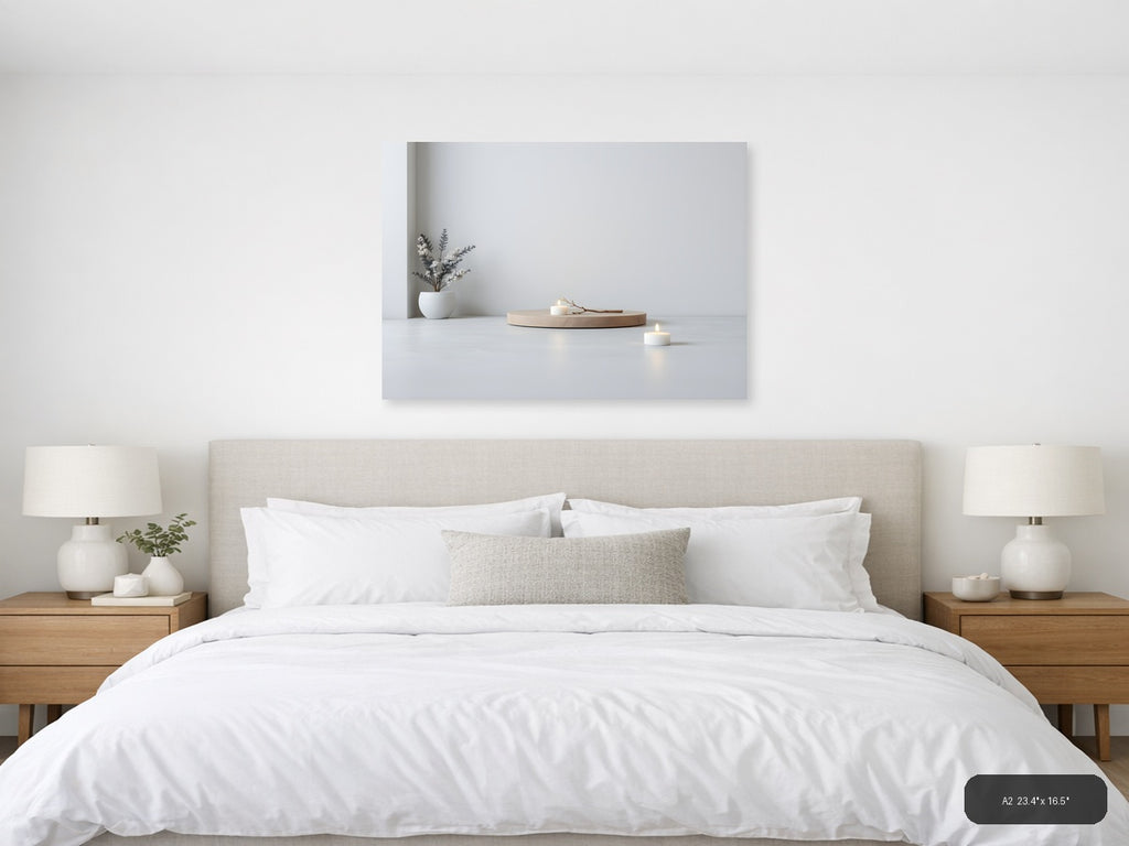 Minimalist Still Life with White Vase and Candles Wall Art — A2 / Bedroom