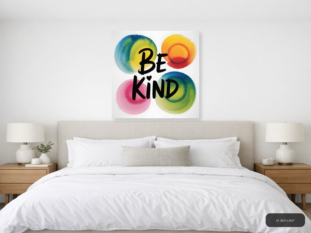 Be Kind Watercolor Circles Colorful Motivational Wall Art — A1 / Bedroom