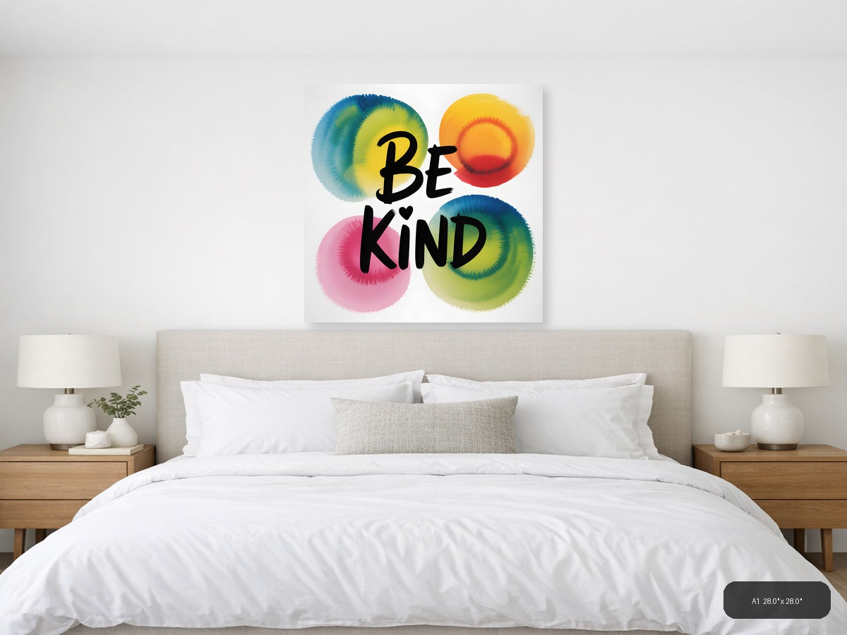Be Kind Watercolor Circles Colorful Motivational Wall Art — A1 / Bedroom
