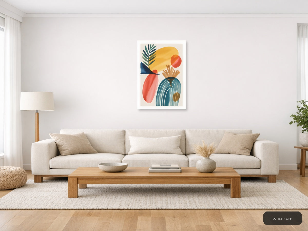 Abstract Watercolor Botanical & Geometric Wall Art — A2 / Living Room