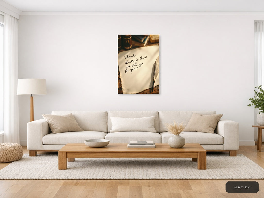 Vintage Handwritten Thank You Note Wall Art — A2 / Living Room